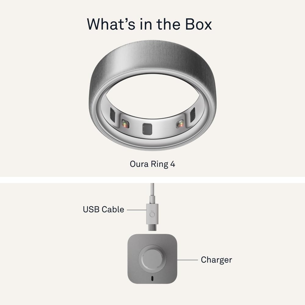 Oura Ring 4 - Silver - Size 8 - Smart Ring - Size First with Oura Ring 4 Sizing Kit - Sleep Tracking Wearable - Heart Rate - Fitness Tracker - Up to 8 Days of Battery Life
