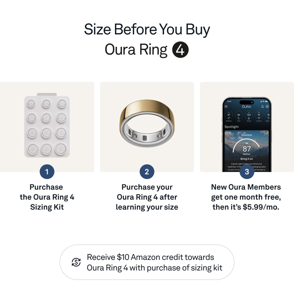 Oura Ring 4 - Silver - Size 8 - Smart Ring - Size First with Oura Ring 4 Sizing Kit - Sleep Tracking Wearable - Heart Rate - Fitness Tracker - Up to 8 Days of Battery Life