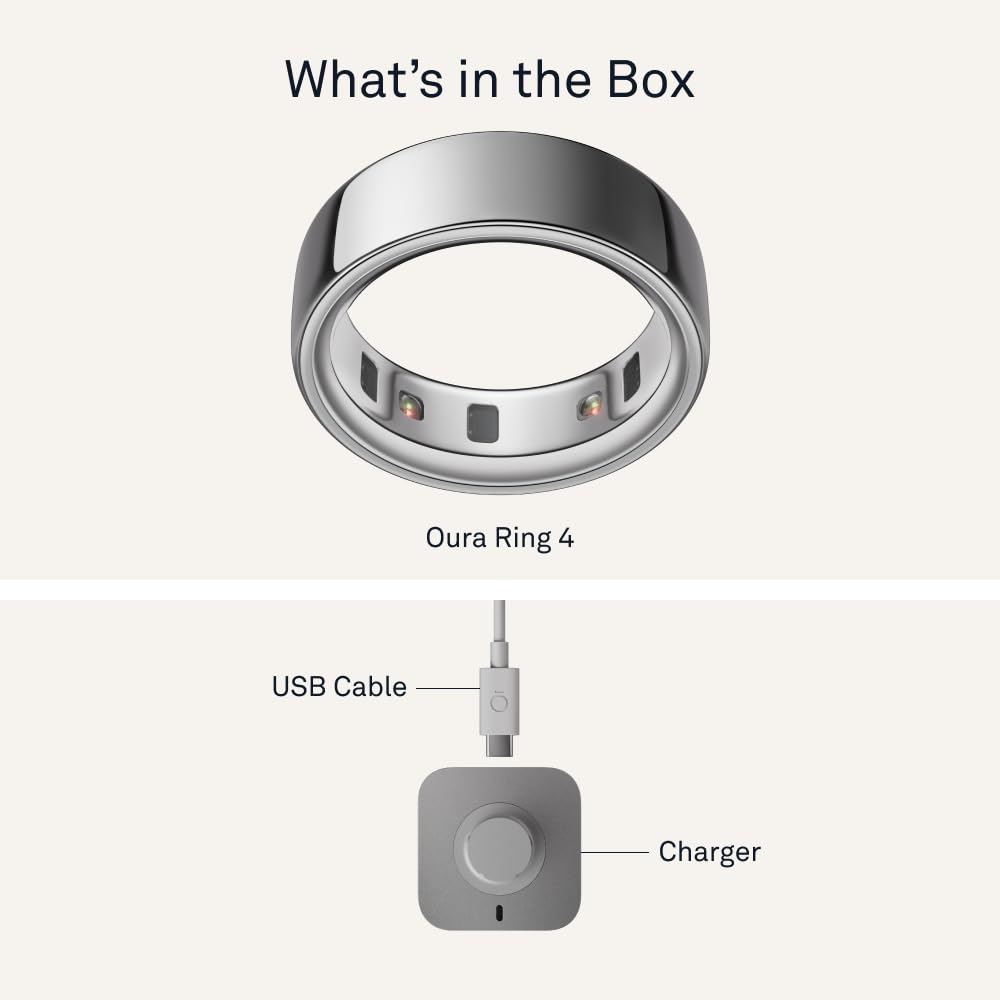 Oura Ring 4 - Silver - Size 8 - Smart Ring - Size First with Oura Ring 4 Sizing Kit - Sleep Tracking Wearable - Heart Rate - Fitness Tracker - Up to 8 Days of Battery Life