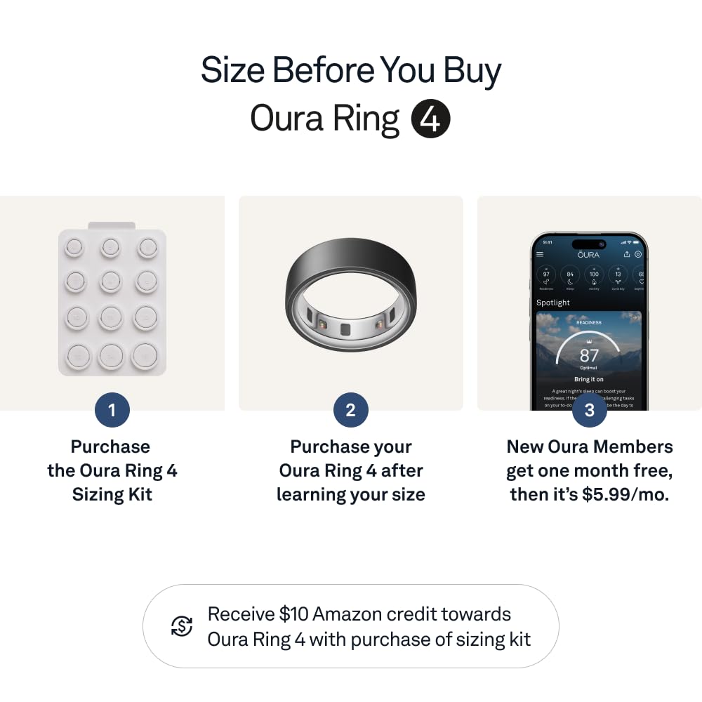 Oura Ring 4 - Silver - Size 8 - Smart Ring - Size First with Oura Ring 4 Sizing Kit - Sleep Tracking Wearable - Heart Rate - Fitness Tracker - Up to 8 Days of Battery Life