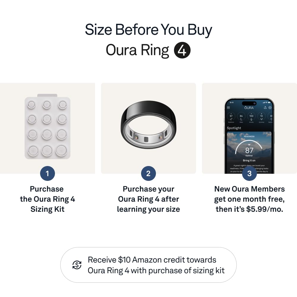 Oura Ring 4 - Silver - Size 8 - Smart Ring - Size First with Oura Ring 4 Sizing Kit - Sleep Tracking Wearable - Heart Rate - Fitness Tracker - Up to 8 Days of Battery Life