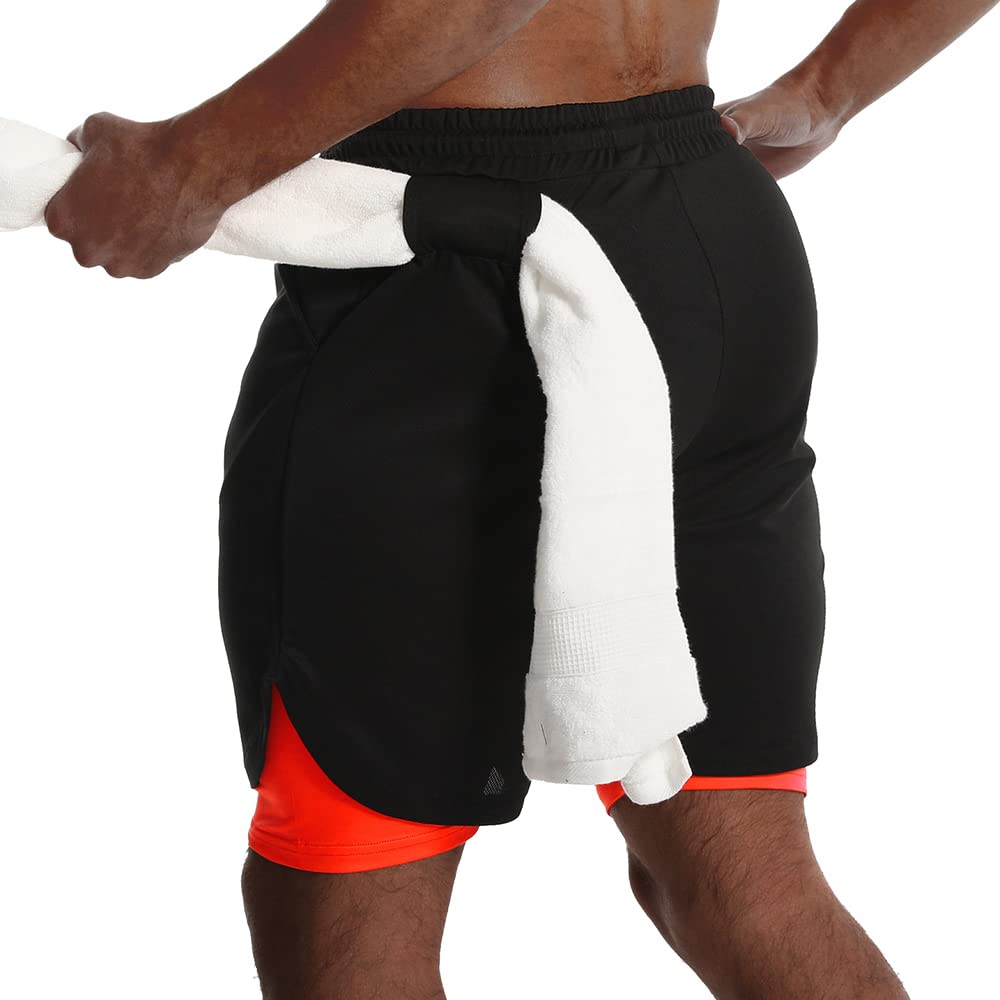 JWJ Mens 2 in 1 Running Shorts Quick Dry Gym Athletic Workout Clothes with Side Pockets
