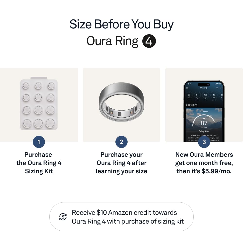Oura Ring 4 - Silver - Size 8 - Smart Ring - Size First with Oura Ring 4 Sizing Kit - Sleep Tracking Wearable - Heart Rate - Fitness Tracker - Up to 8 Days of Battery Life