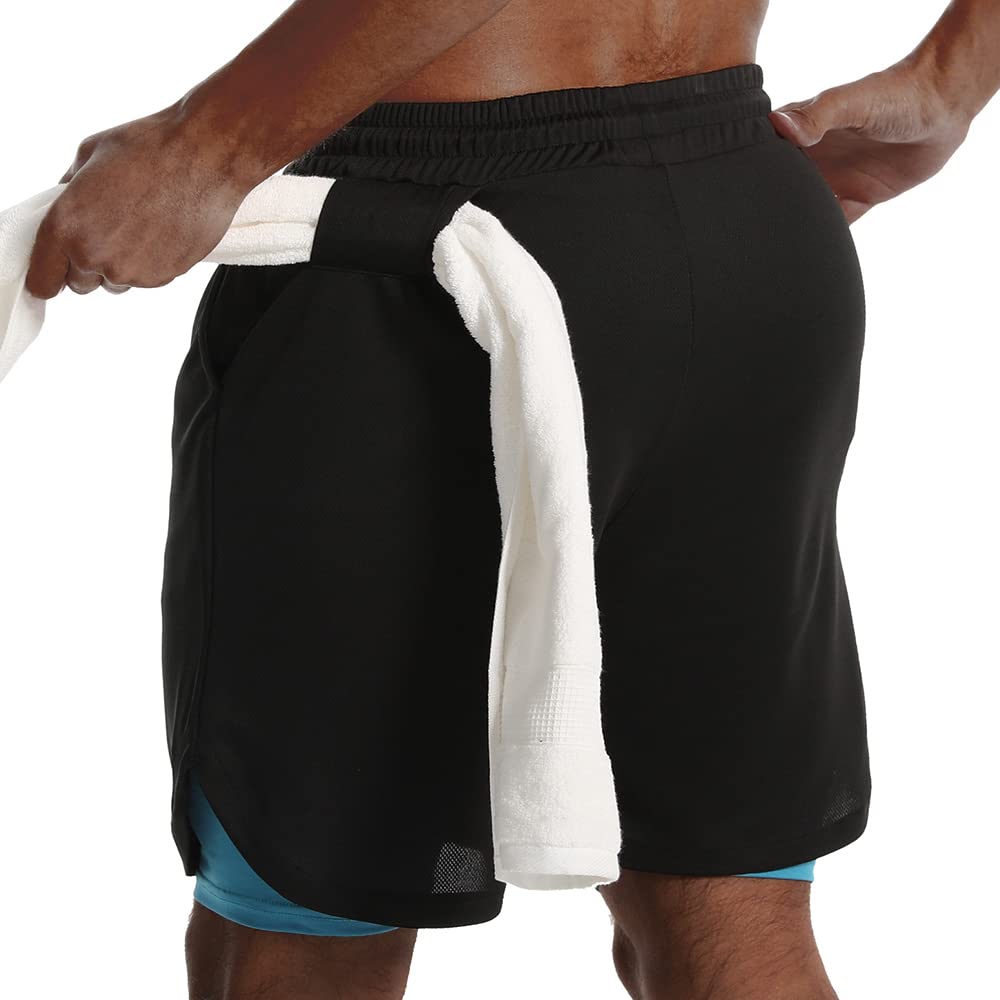 JWJ Mens 2 in 1 Running Shorts Quick Dry Gym Athletic Workout Clothes with Side Pockets