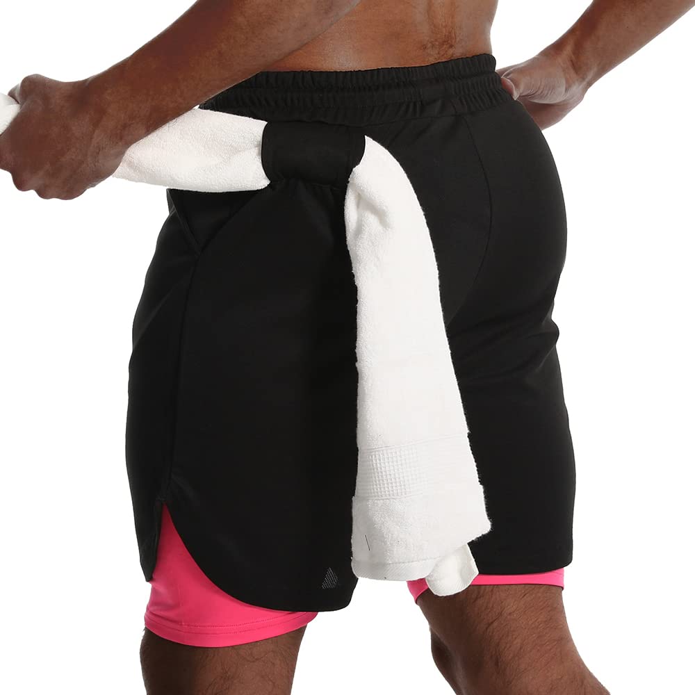 JWJ Mens 2 in 1 Running Shorts Quick Dry Gym Athletic Workout Clothes with Side Pockets