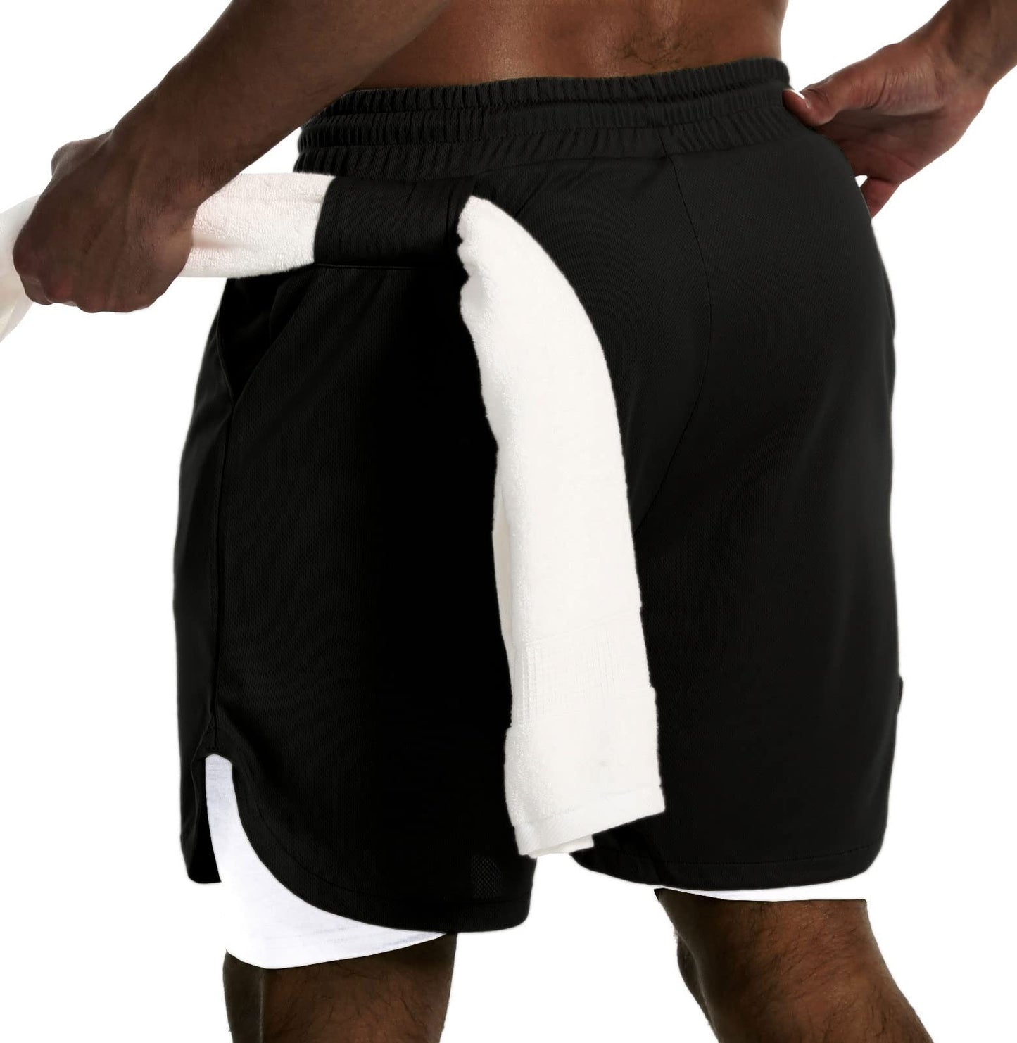 JWJ Mens 2 in 1 Running Shorts Quick Dry Gym Athletic Workout Clothes with Side Pockets