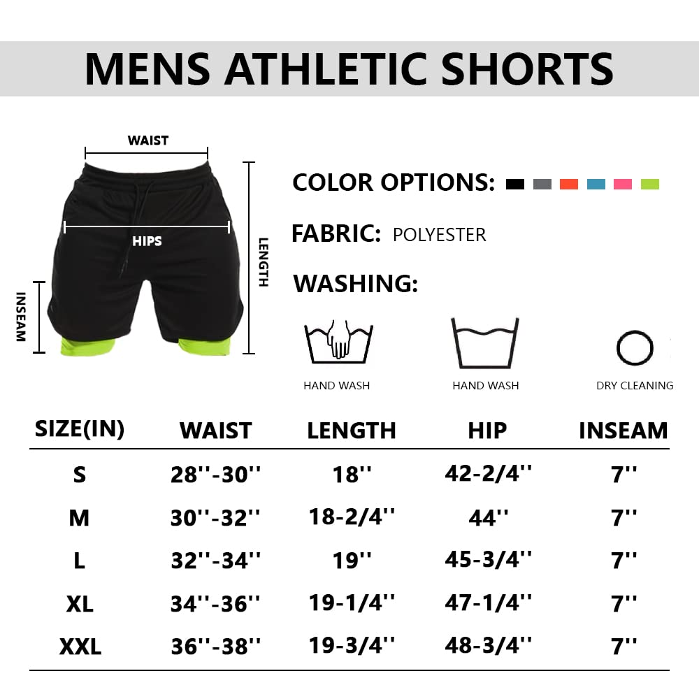 JWJ Mens 2 in 1 Running Shorts Quick Dry Gym Athletic Workout Clothes with Side Pockets