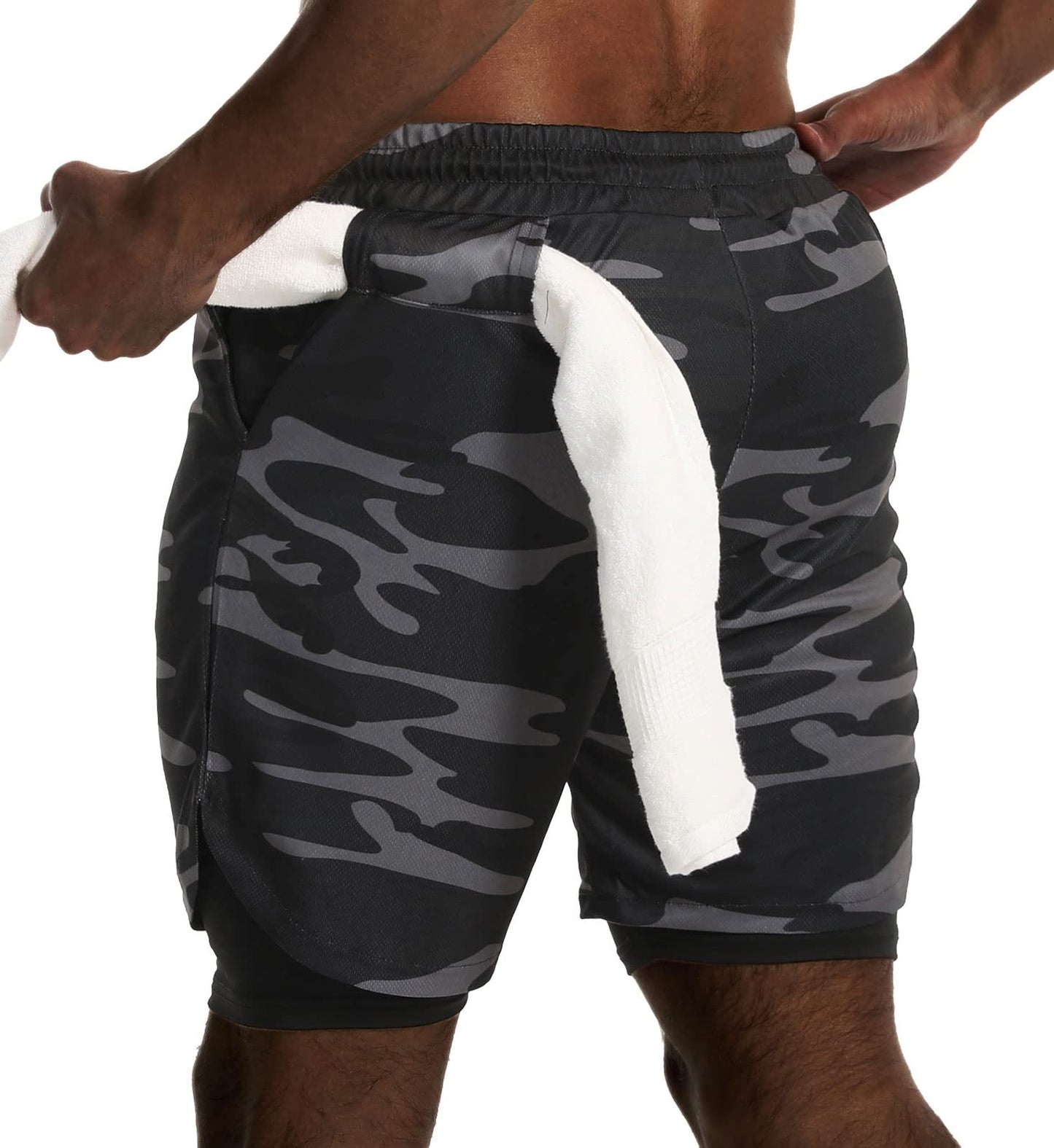 JWJ Mens 2 in 1 Running Shorts Quick Dry Gym Athletic Workout Clothes with Side Pockets
