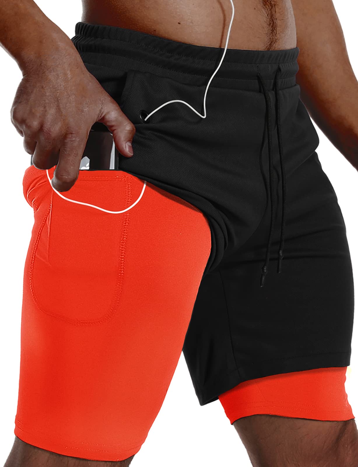 JWJ Mens 2 in 1 Running Shorts Quick Dry Gym Athletic Workout Clothes with Side Pockets