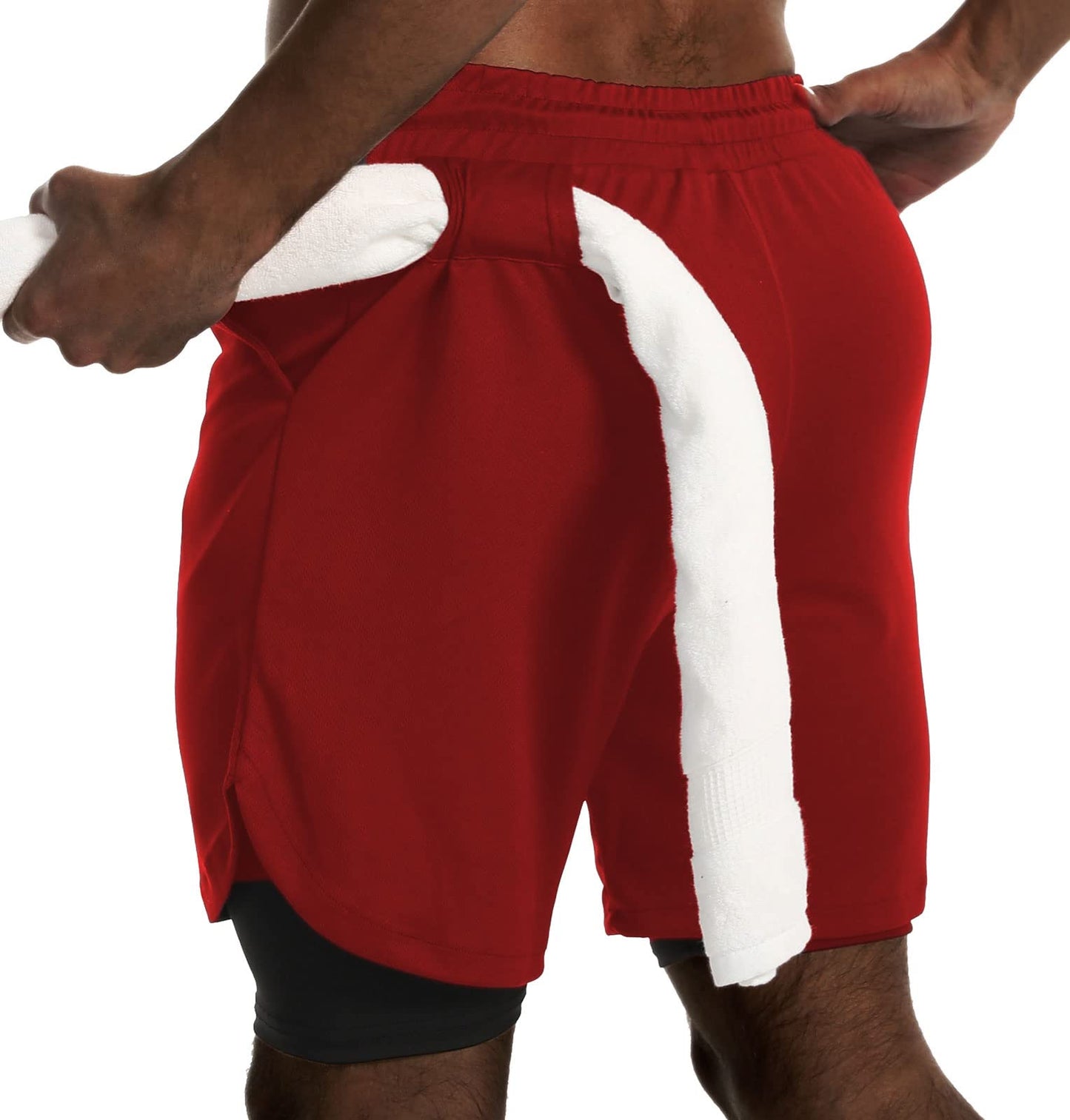 JWJ Mens 2 in 1 Running Shorts Quick Dry Gym Athletic Workout Clothes with Side Pockets
