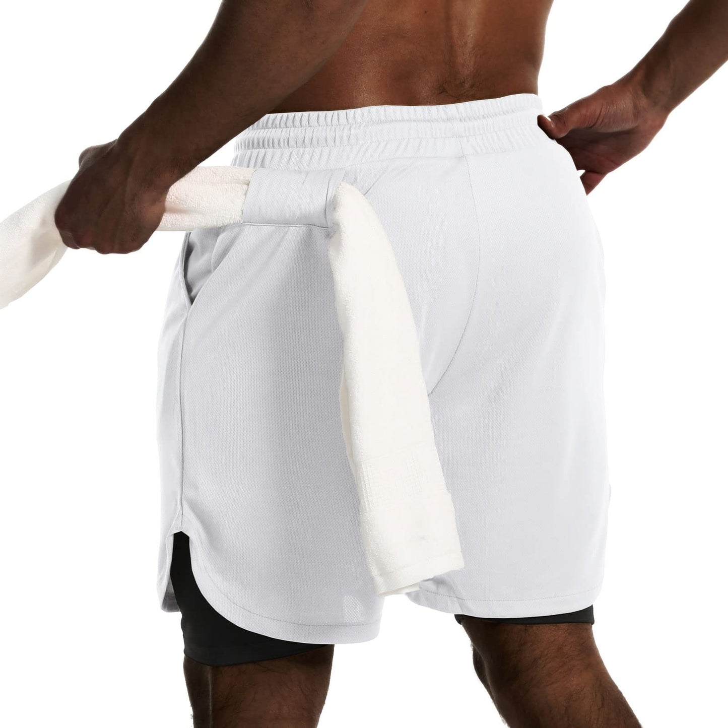 JWJ Mens 2 in 1 Running Shorts Quick Dry Gym Athletic Workout Clothes with Side Pockets
