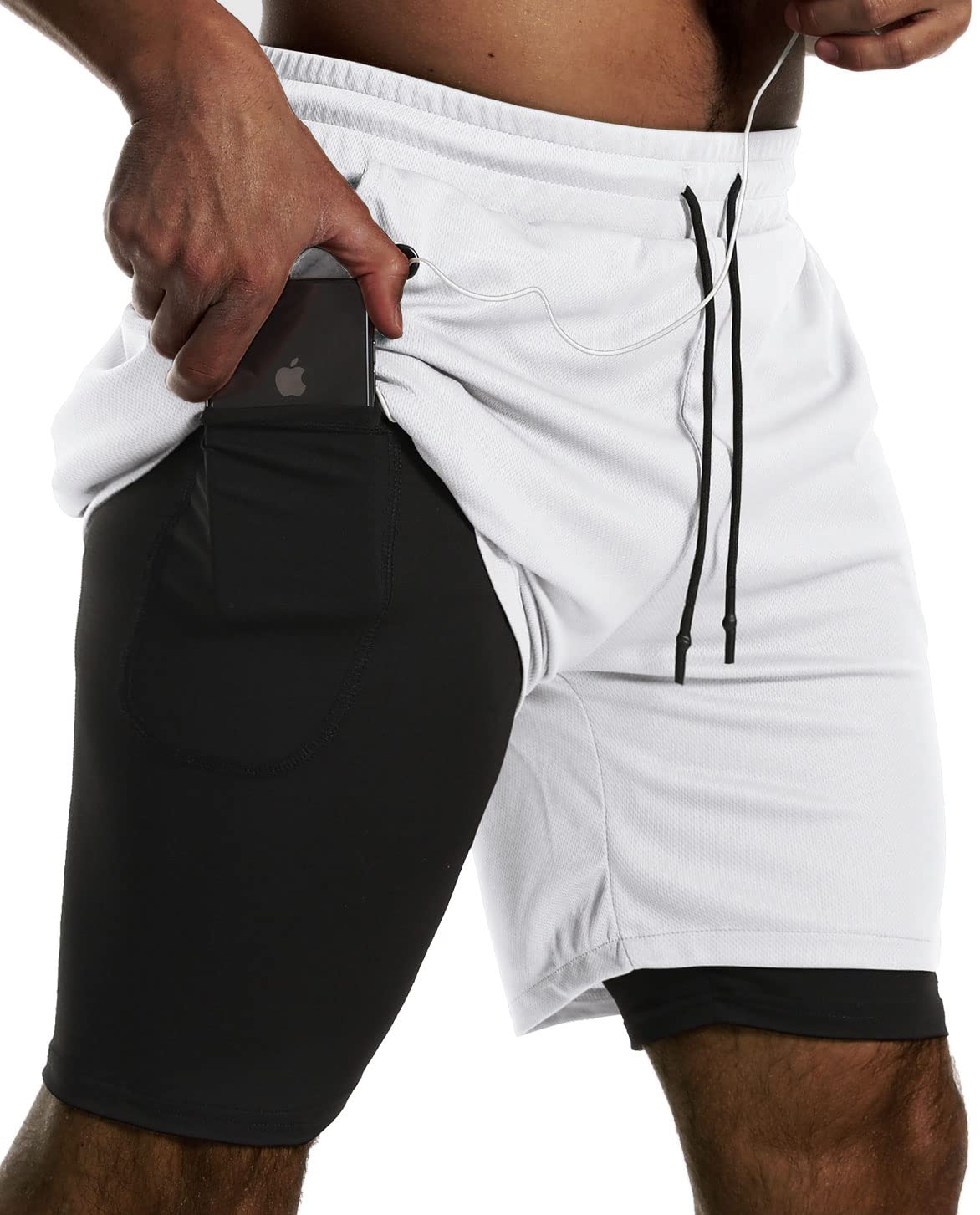 JWJ Mens 2 in 1 Running Shorts Quick Dry Gym Athletic Workout Clothes with Side Pockets