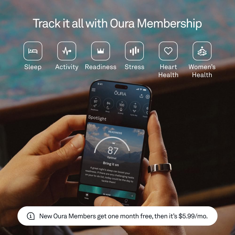 Oura Ring 4 - Silver - Size 8 - Smart Ring - Size First with Oura Ring 4 Sizing Kit - Sleep Tracking Wearable - Heart Rate - Fitness Tracker - Up to 8 Days of Battery Life