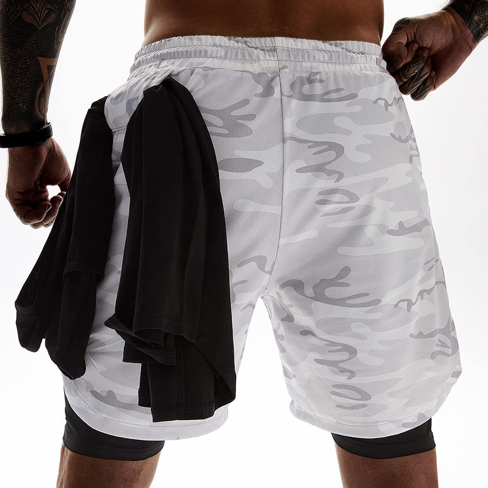 JWJ Mens 2 in 1 Running Shorts Quick Dry Gym Athletic Workout Clothes with Side Pockets
