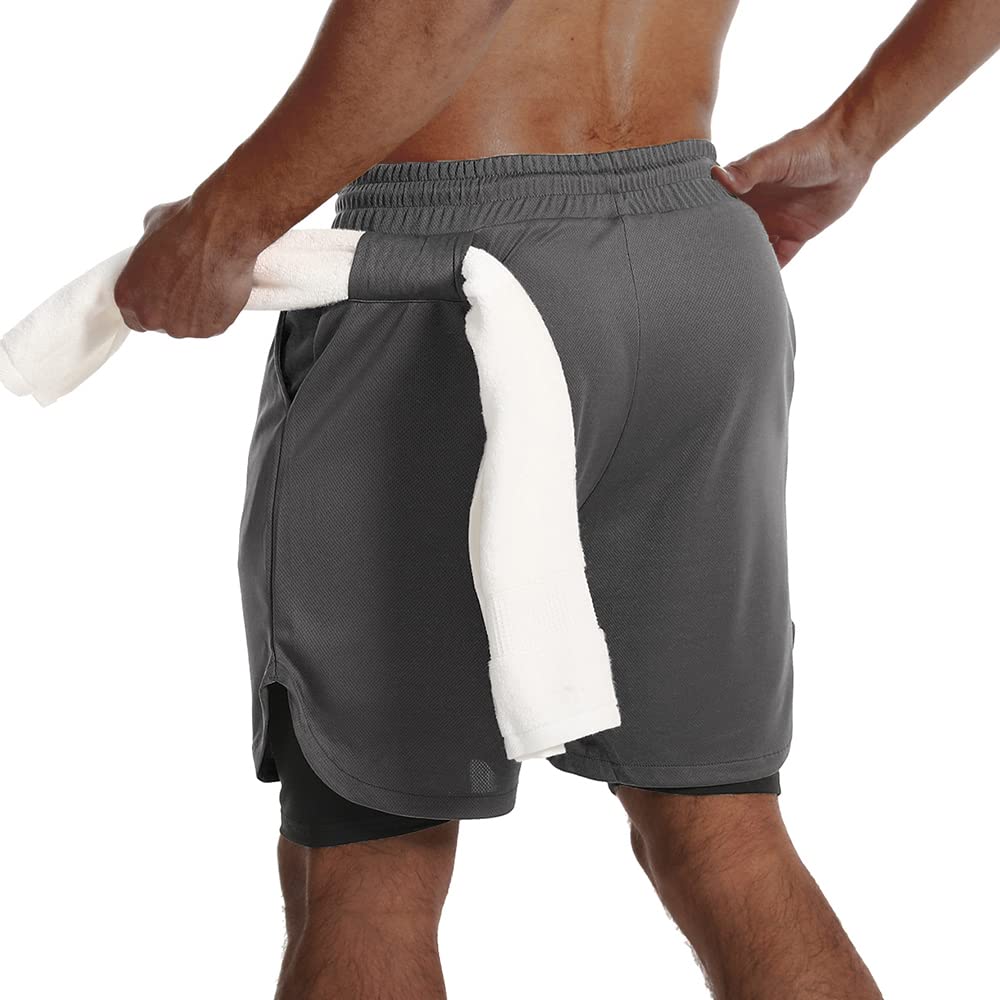 JWJ Mens 2 in 1 Running Shorts Quick Dry Gym Athletic Workout Clothes with Side Pockets