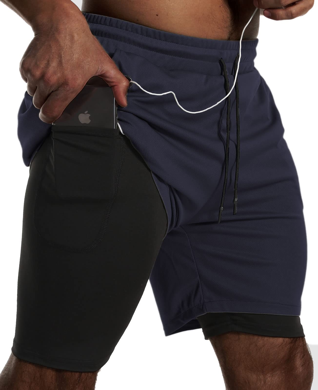 JWJ Mens 2 in 1 Running Shorts Quick Dry Gym Athletic Workout Clothes with Side Pockets