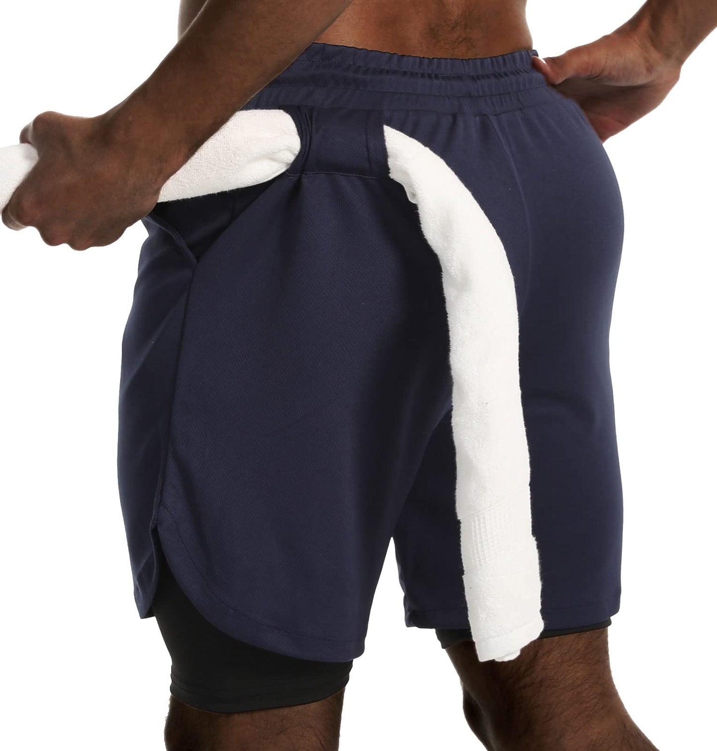 JWJ Mens 2 in 1 Running Shorts Quick Dry Gym Athletic Workout Clothes with Side Pockets