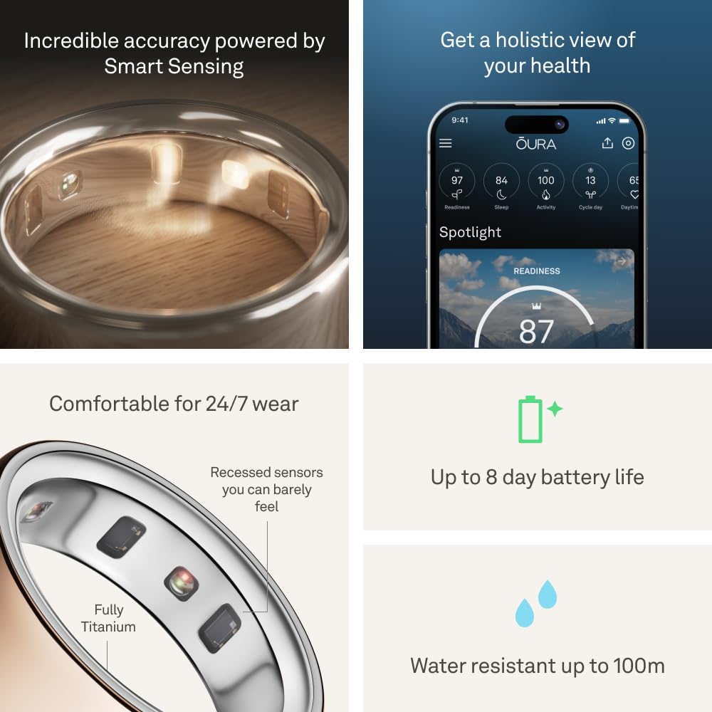 Oura Ring 4 - Silver - Size 8 - Smart Ring - Size First with Oura Ring 4 Sizing Kit - Sleep Tracking Wearable - Heart Rate - Fitness Tracker - Up to 8 Days of Battery Life
