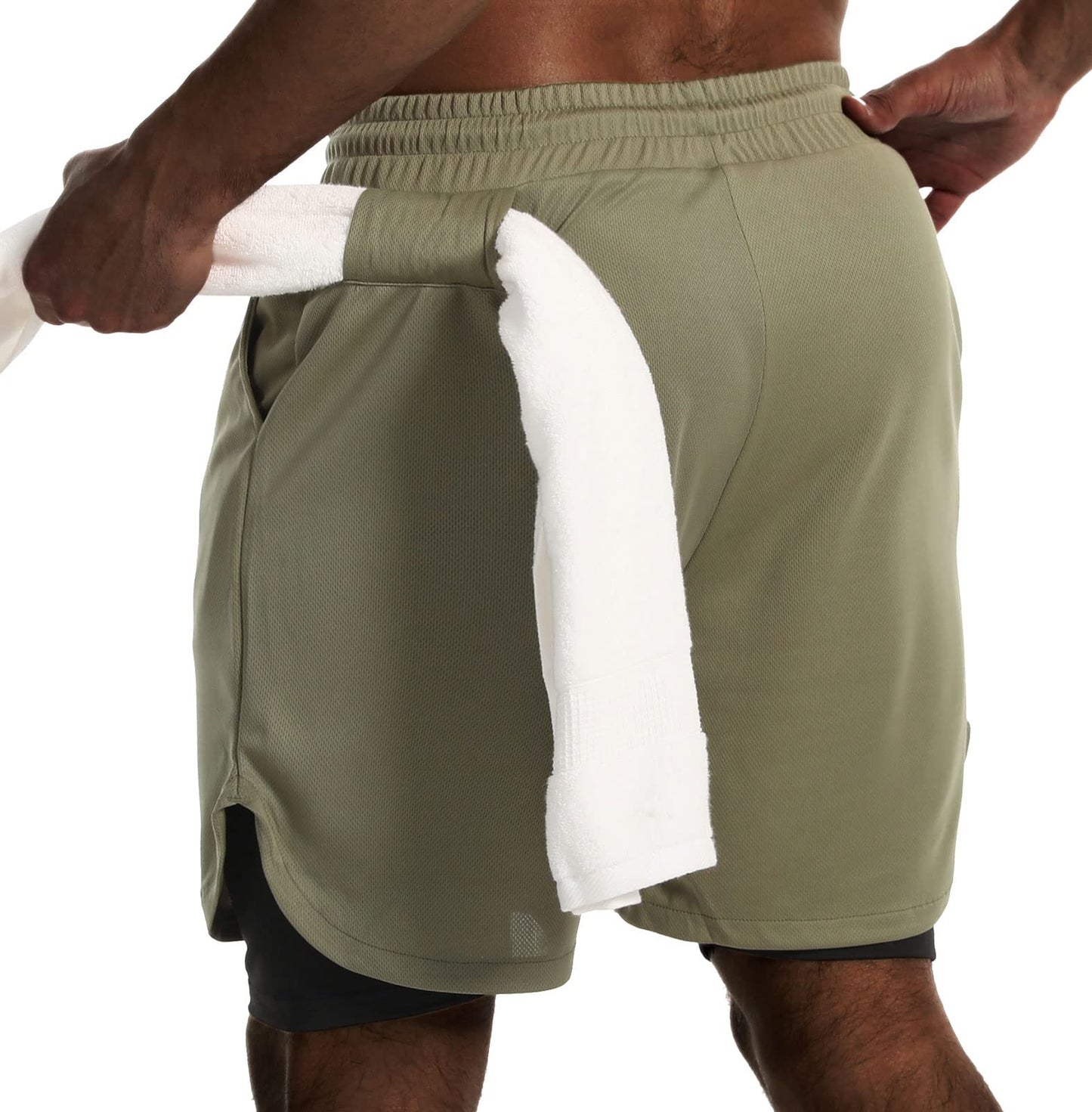JWJ Mens 2 in 1 Running Shorts Quick Dry Gym Athletic Workout Clothes with Side Pockets