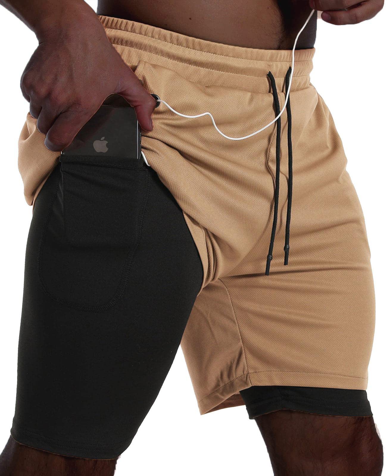 JWJ Mens 2 in 1 Running Shorts Quick Dry Gym Athletic Workout Clothes with Side Pockets
