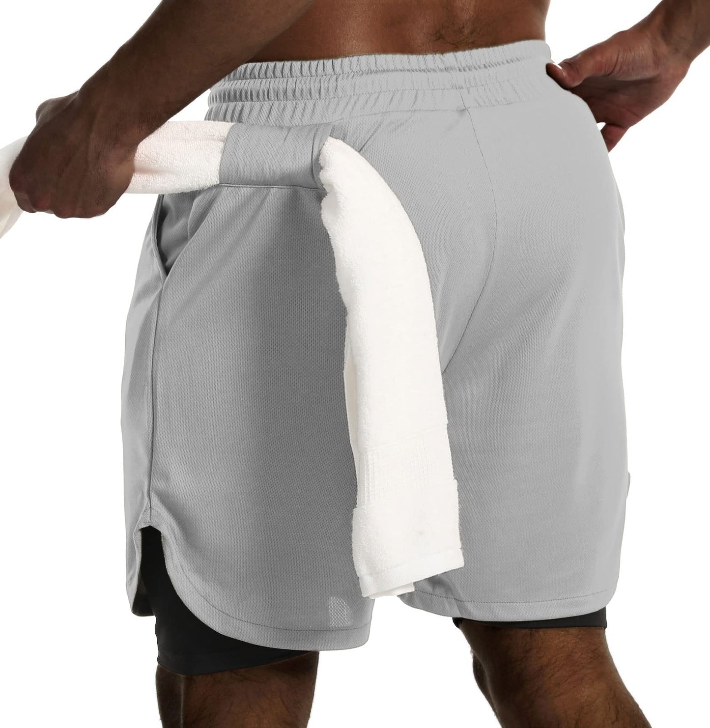 JWJ Mens 2 in 1 Running Shorts Quick Dry Gym Athletic Workout Clothes with Side Pockets