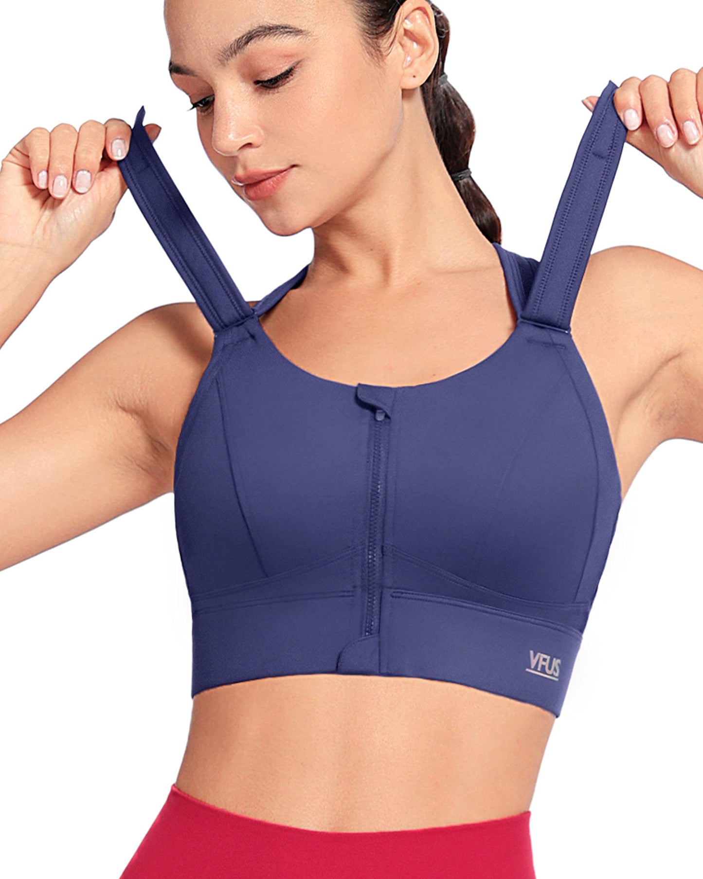 Zip Front Adjustable High Impact Sports Bras for Women Premium Quality Full Coverage Workout Running Removable Pads
