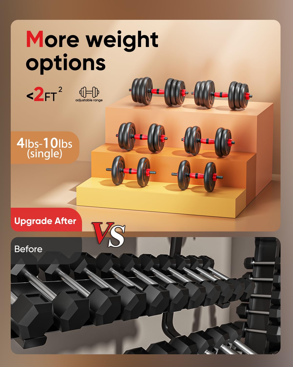 Adjustable Dumbbells, 10/25/35/55/70/90lbs Free Weight Set with Connector, 4 in1 Dumbbells Set Used as Barbell, Kettlebells, Push up Stand, Fitness Exercises for Home Gym Suitable Men/Women