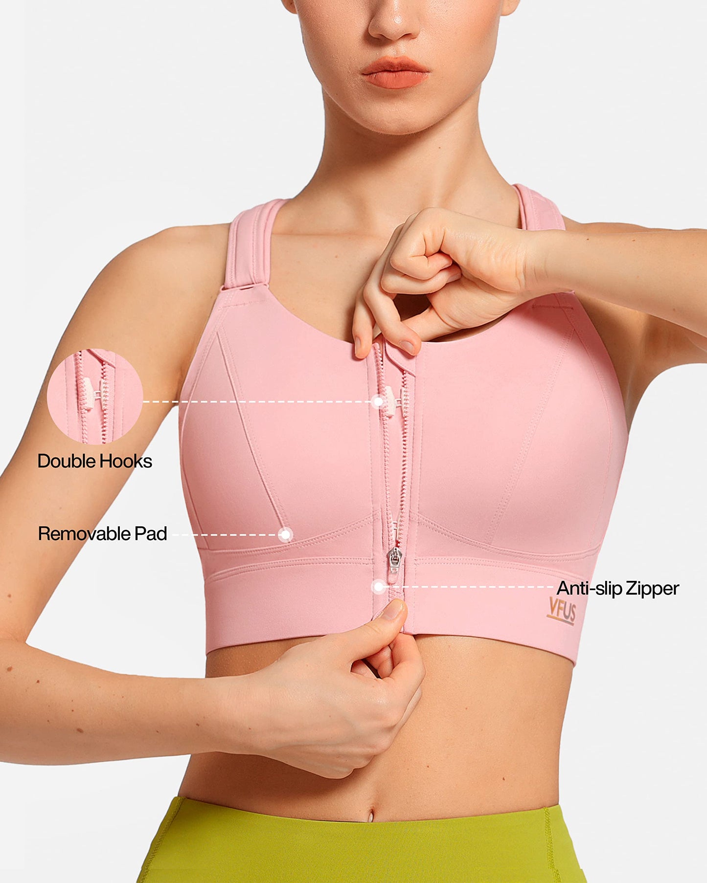 Zip Front Adjustable High Impact Sports Bras for Women Premium Quality Full Coverage Workout Running Removable Pads