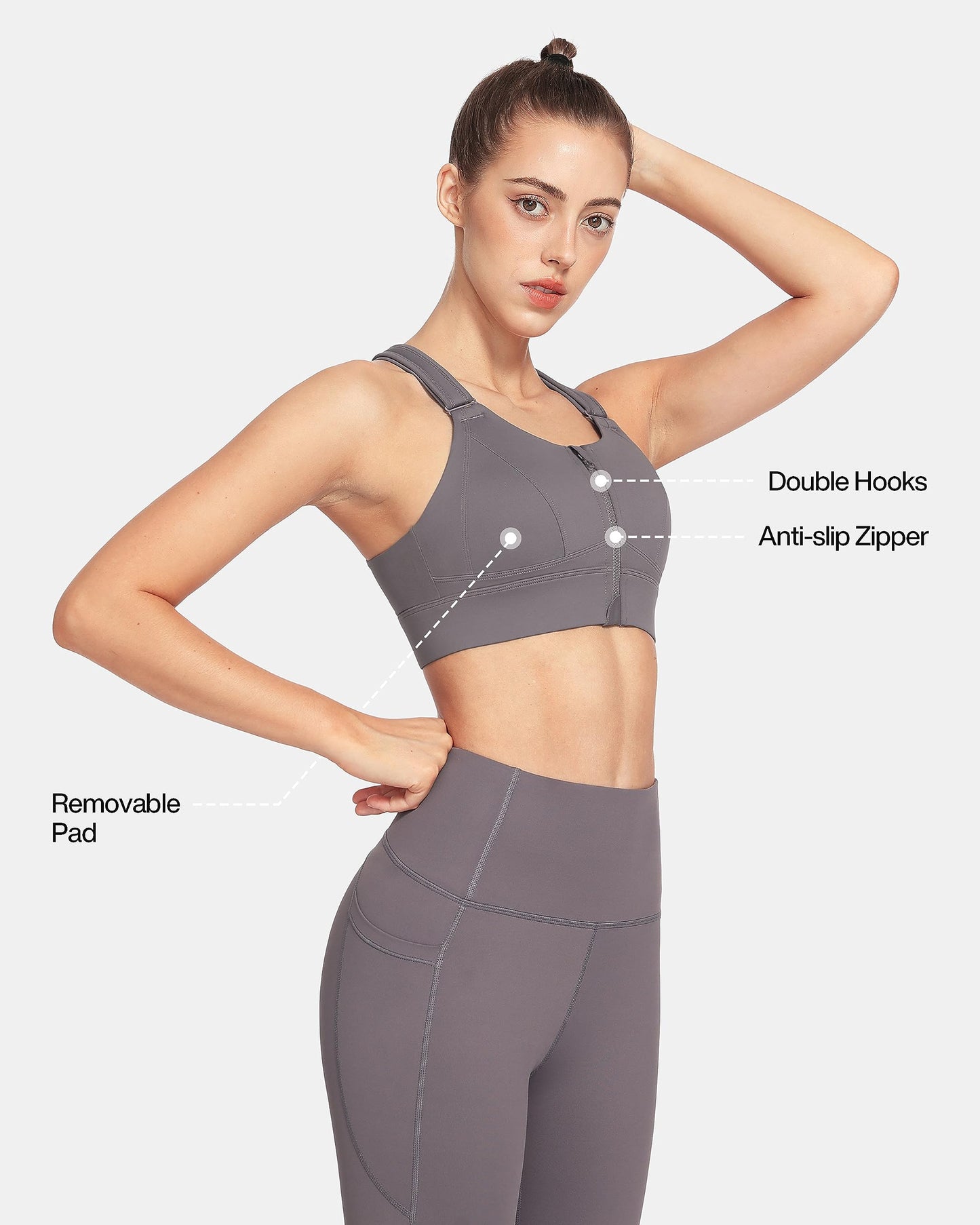 Zip Front Adjustable High Impact Sports Bras for Women Premium Quality Full Coverage Workout Running Removable Pads