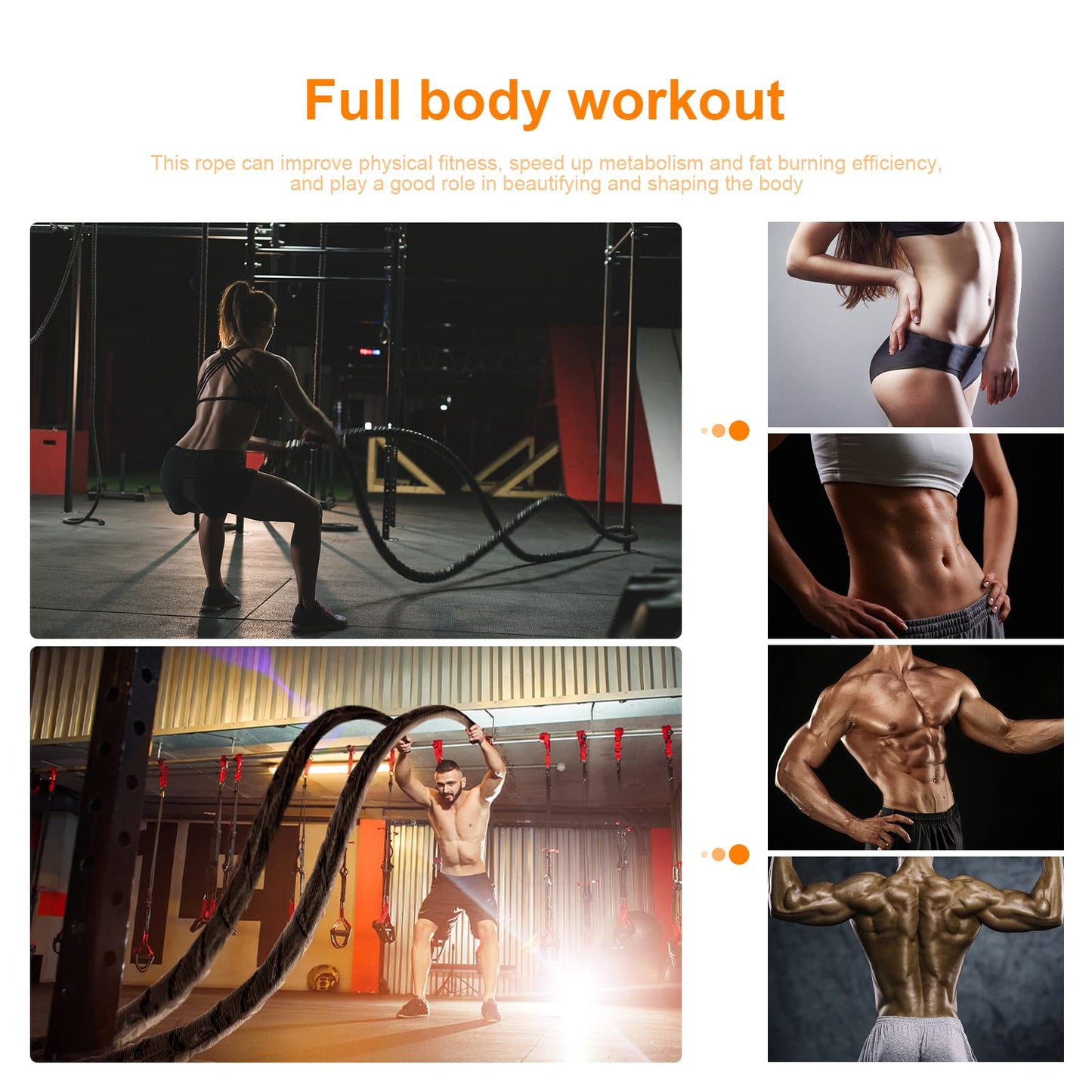Battle Rope Exercise Rope 1.26/1.5inch, 30 40FT Heavy Exercise Rope Weighted Battle Rope for Home Gym,Training Heavy Rope for Workout Exercise
