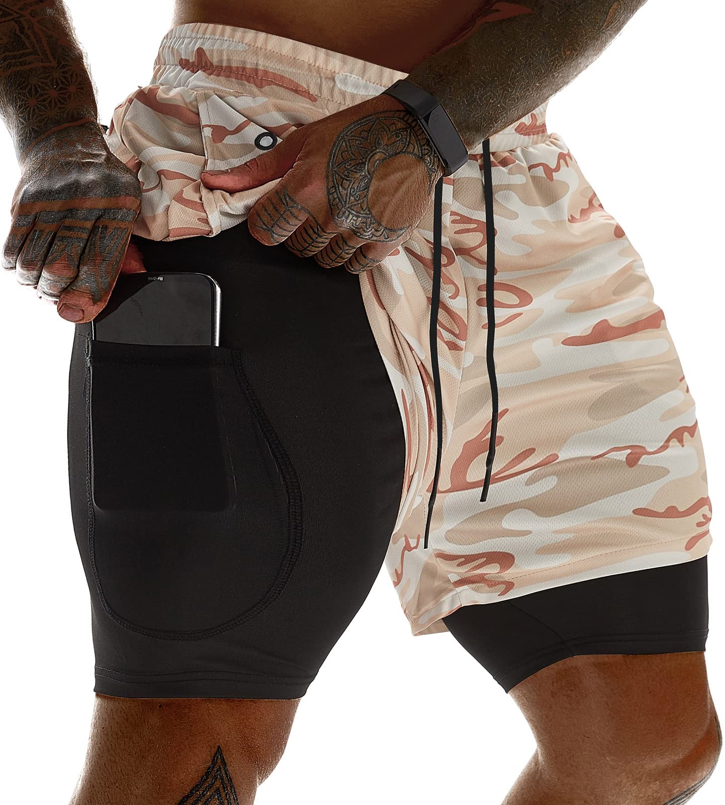 JWJ Mens 2 in 1 Running Shorts Quick Dry Gym Athletic Workout Clothes with Side Pockets