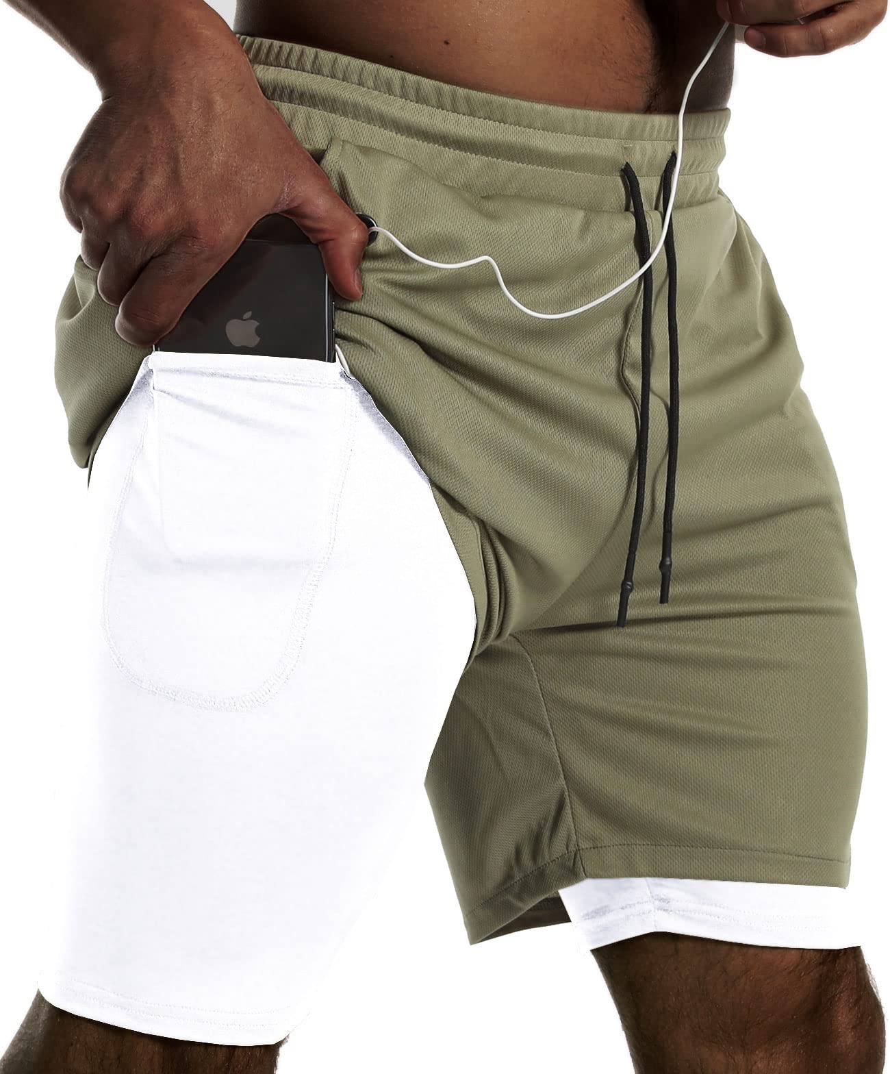 JWJ Mens 2 in 1 Running Shorts Quick Dry Gym Athletic Workout Clothes with Side Pockets