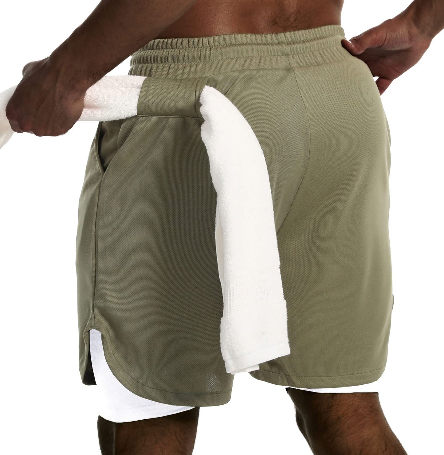 JWJ Mens 2 in 1 Running Shorts Quick Dry Gym Athletic Workout Clothes with Side Pockets
