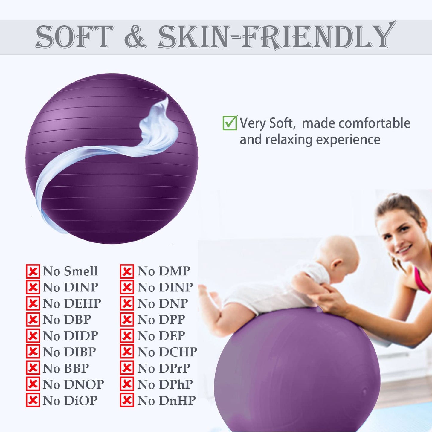 Soft Exercise ball, Anti-Burst Yoga Ball Chair Supports 2200lbs, Stability Swiss Ball w/ Pump for Pregnancy Birthing, Excersize, Workout, Fitness, Balance, Gym, Physio, Abs (Office & Home & School)