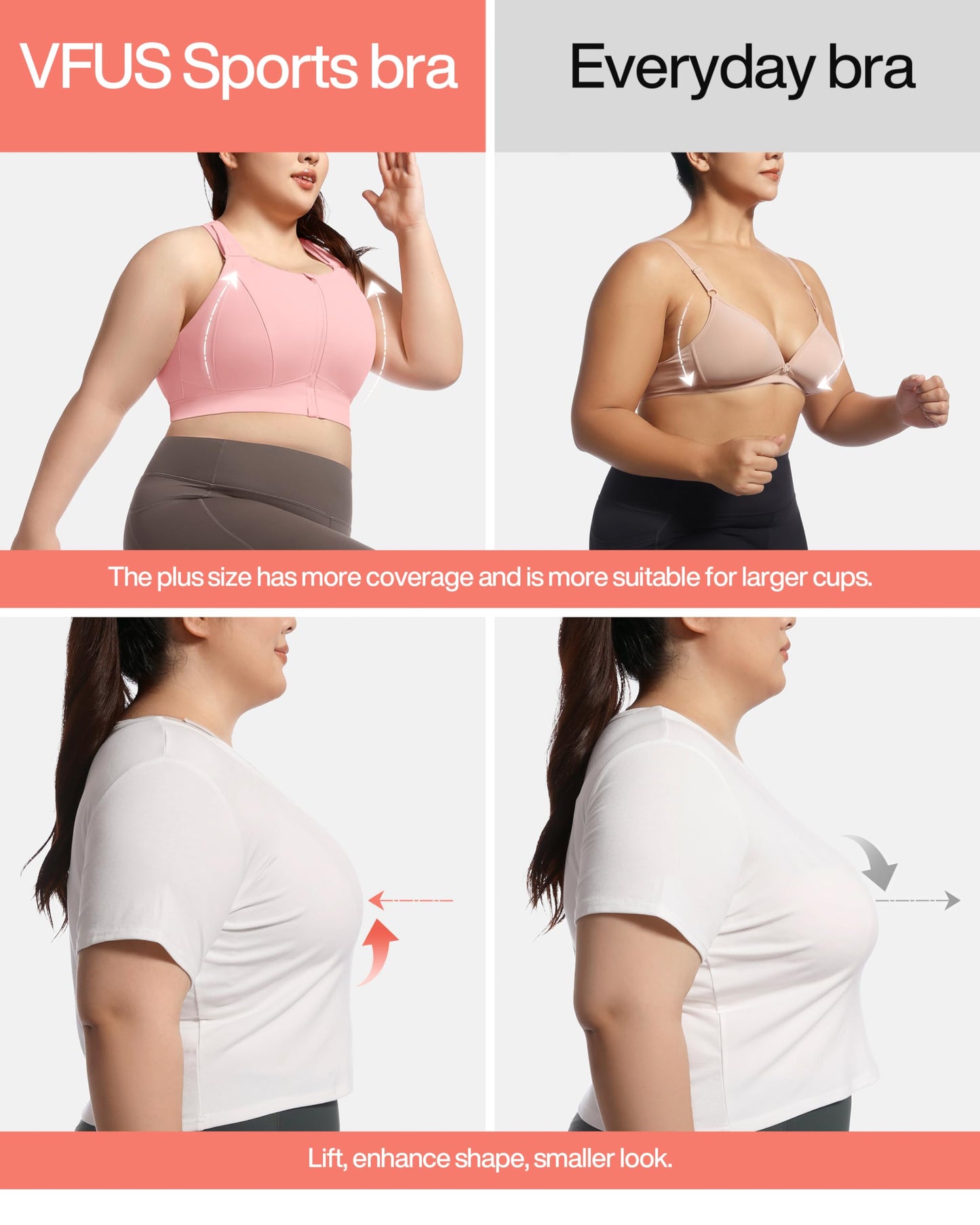 Zip Front Adjustable High Impact Sports Bras for Women Premium Quality Full Coverage Workout Running Removable Pads