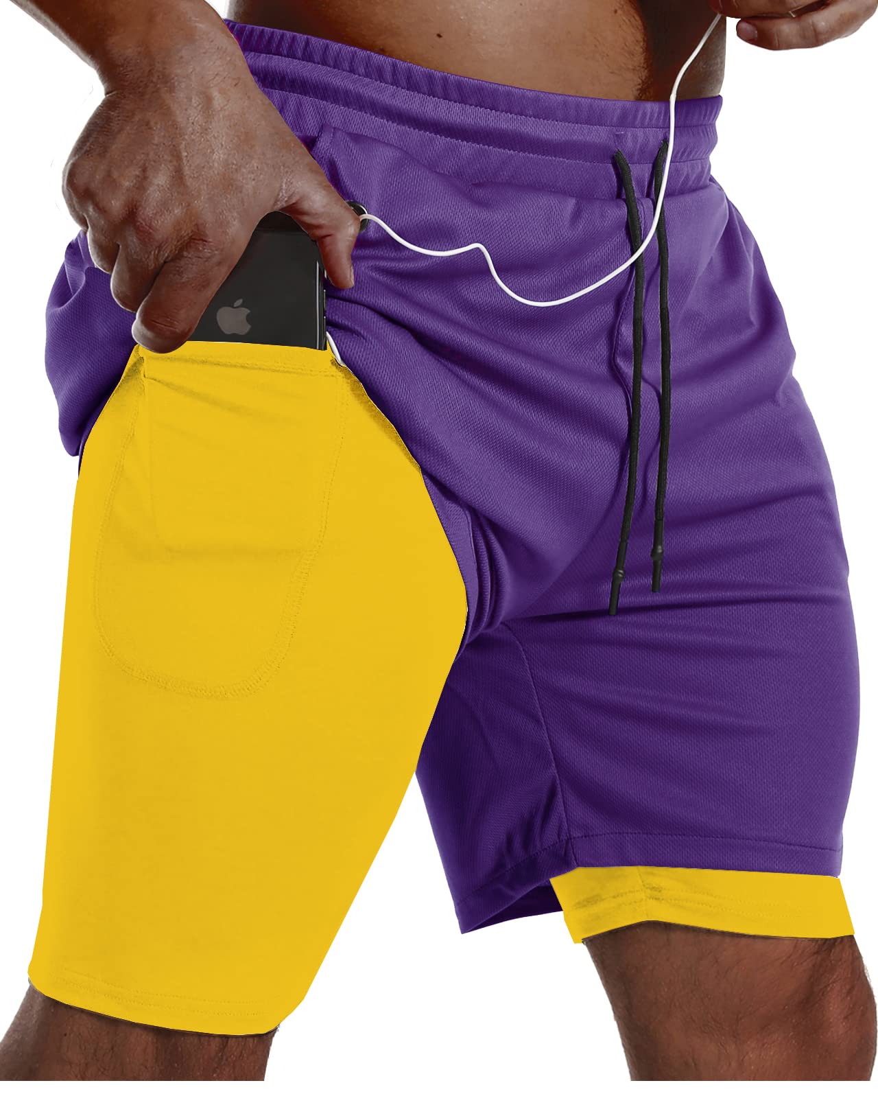 JWJ Mens 2 in 1 Running Shorts Quick Dry Gym Athletic Workout Clothes with Side Pockets
