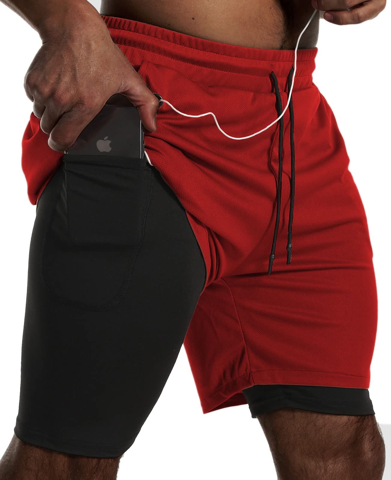 JWJ Mens 2 in 1 Running Shorts Quick Dry Gym Athletic Workout Clothes with Side Pockets