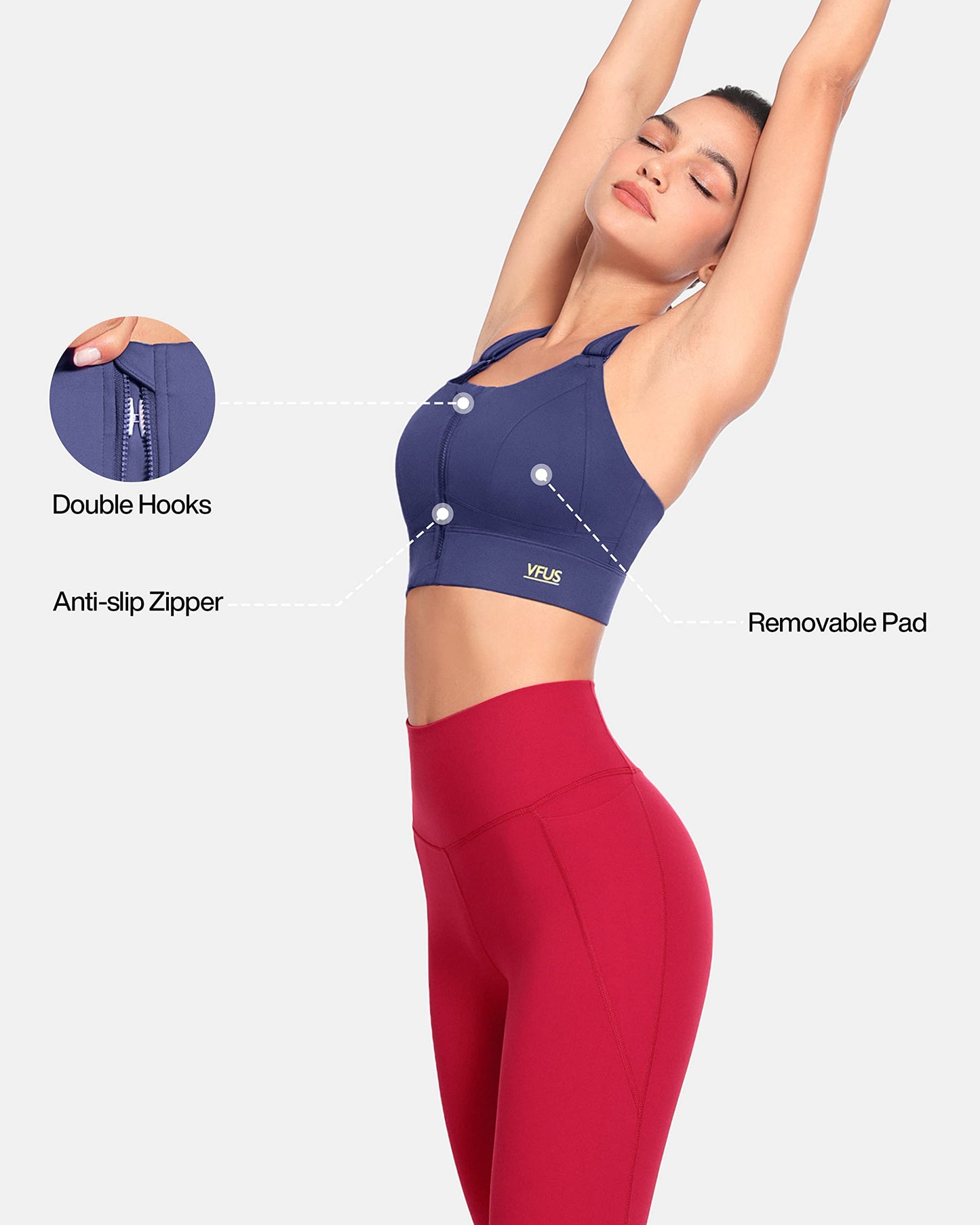 Zip Front Adjustable High Impact Sports Bras for Women Premium Quality Full Coverage Workout Running Removable Pads