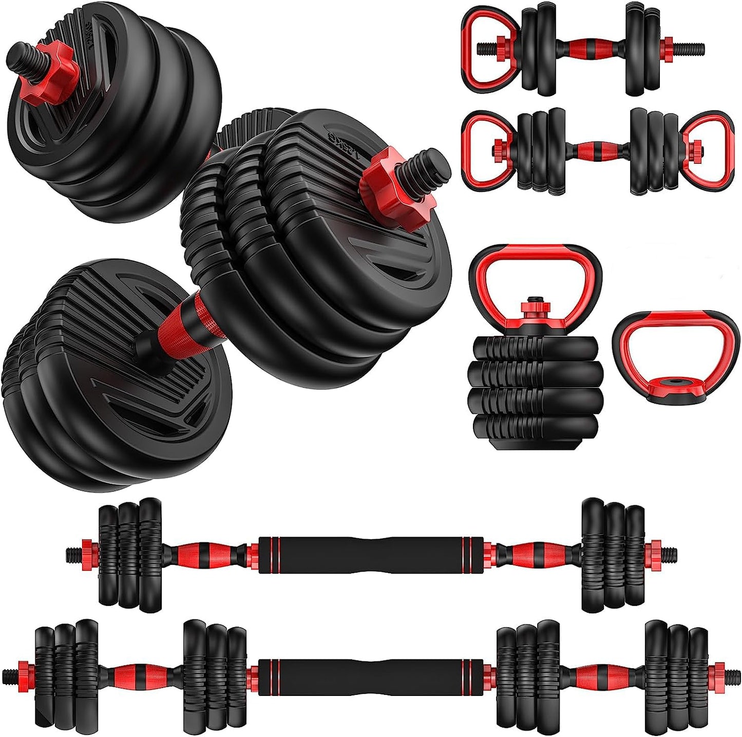 Adjustable Dumbbells, 10/25/35/55/70/90lbs Free Weight Set with Connector, 4 in1 Dumbbells Set Used as Barbell, Kettlebells, Push up Stand, Fitness Exercises for Home Gym Suitable Men/Women