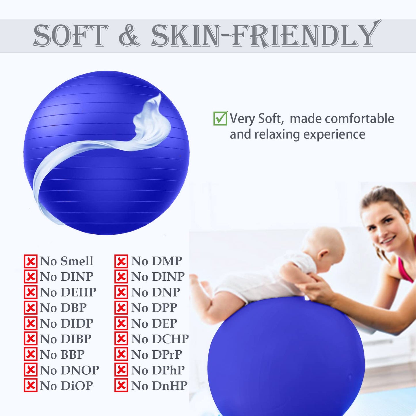Soft Exercise ball, Anti-Burst Yoga Ball Chair Supports 2200lbs, Stability Swiss Ball w/ Pump for Pregnancy Birthing, Excersize, Workout, Fitness, Balance, Gym, Physio, Abs (Office & Home & School)