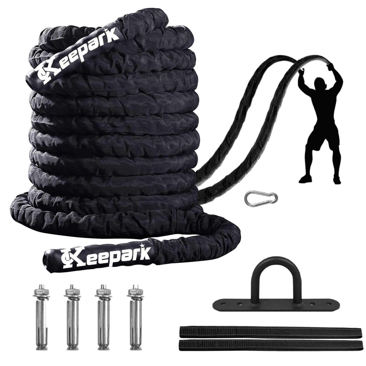 Battle Rope Exercise Rope 1.26/1.5inch, 30 40FT Heavy Exercise Rope Weighted Battle Rope for Home Gym,Training Heavy Rope for Workout Exercise