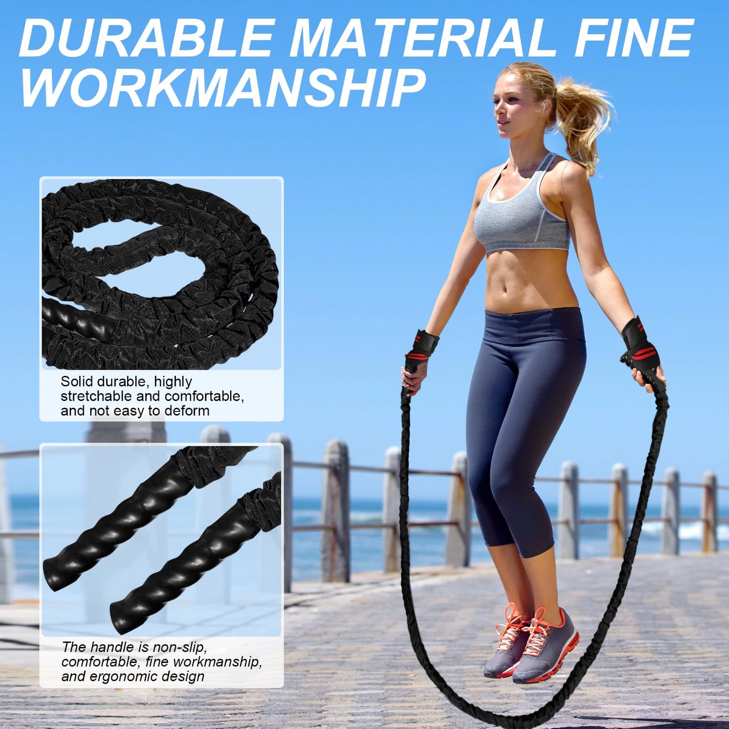 Battle Rope Exercise Rope 1.26/1.5inch, 30 40FT Heavy Exercise Rope Weighted Battle Rope for Home Gym,Training Heavy Rope for Workout Exercise