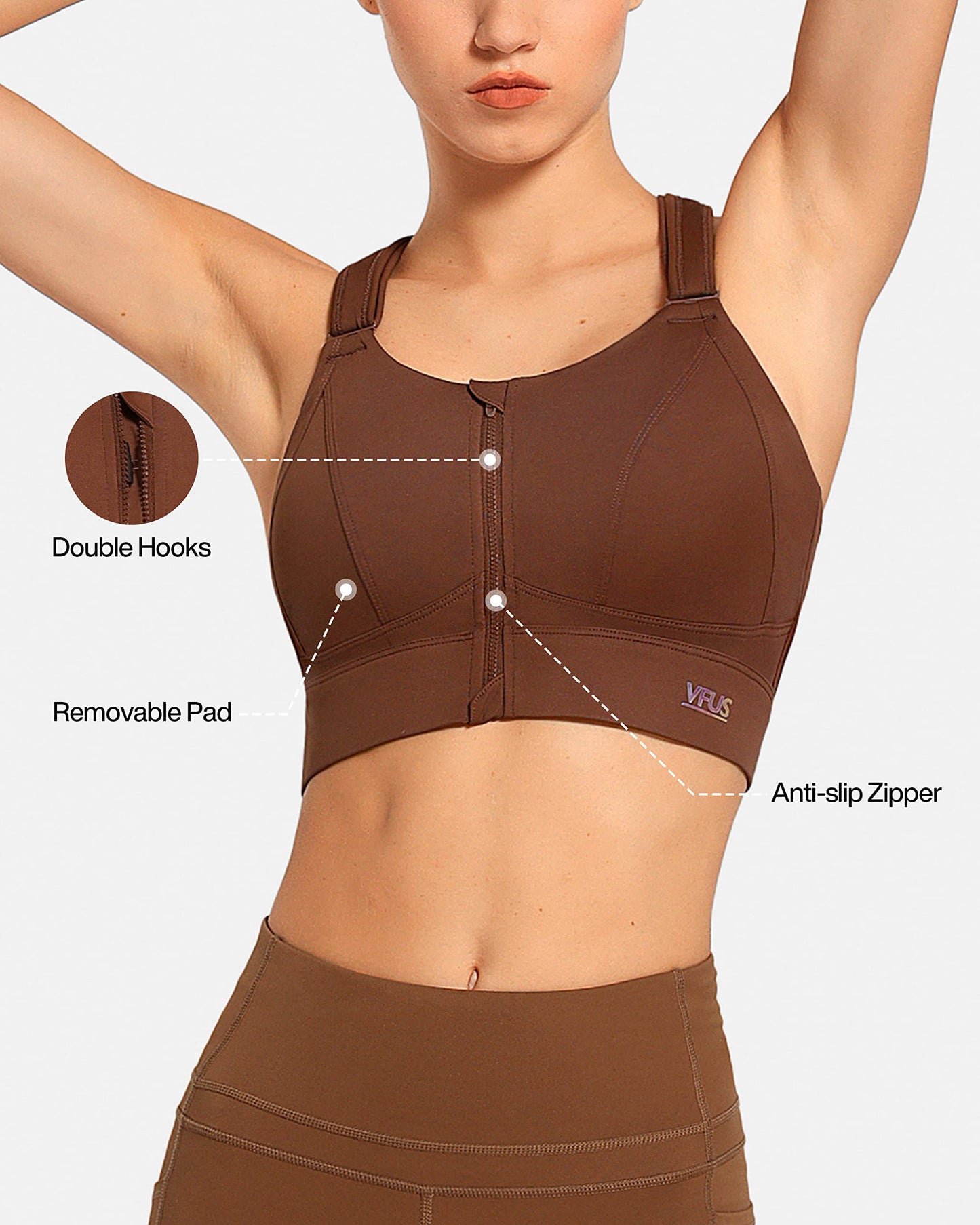 Zip Front Adjustable High Impact Sports Bras for Women Premium Quality Full Coverage Workout Running Removable Pads