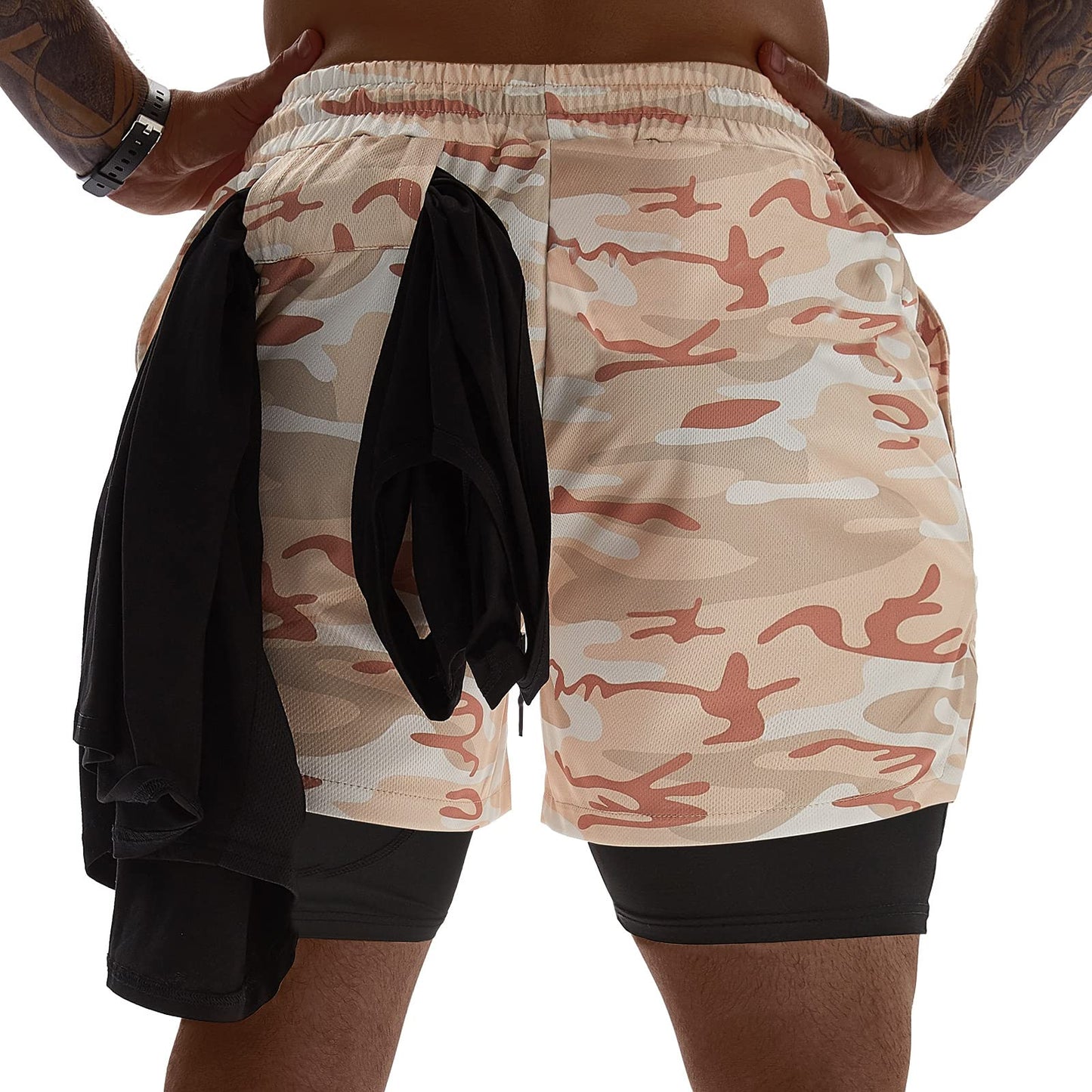 JWJ Mens 2 in 1 Running Shorts Quick Dry Gym Athletic Workout Clothes with Side Pockets