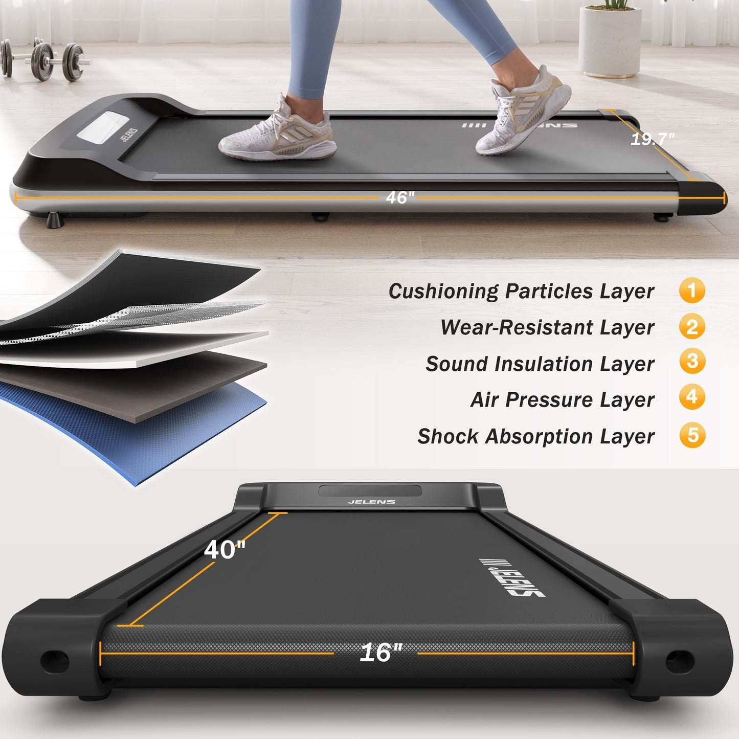 Walking Pad 2 in 1 Treadmill for Walking and Jogging, Under Desk Treadmill for Home Office with Remote Control, 2.5HP Portable Walking Treadmill, Desk Treadmill in LED Display