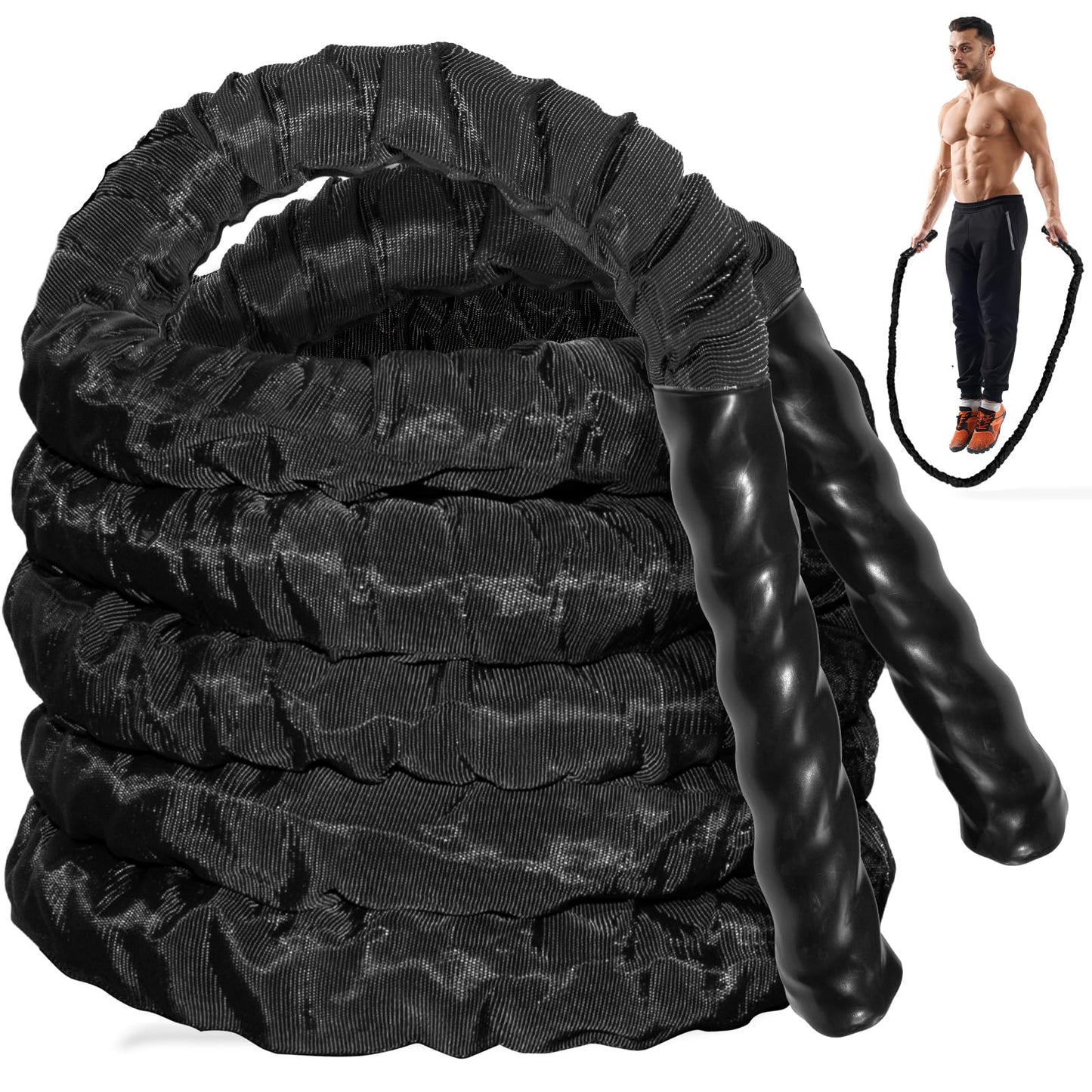 Battle Rope Exercise Rope 1.26/1.5inch, 30 40FT Heavy Exercise Rope Weighted Battle Rope for Home Gym,Training Heavy Rope for Workout Exercise
