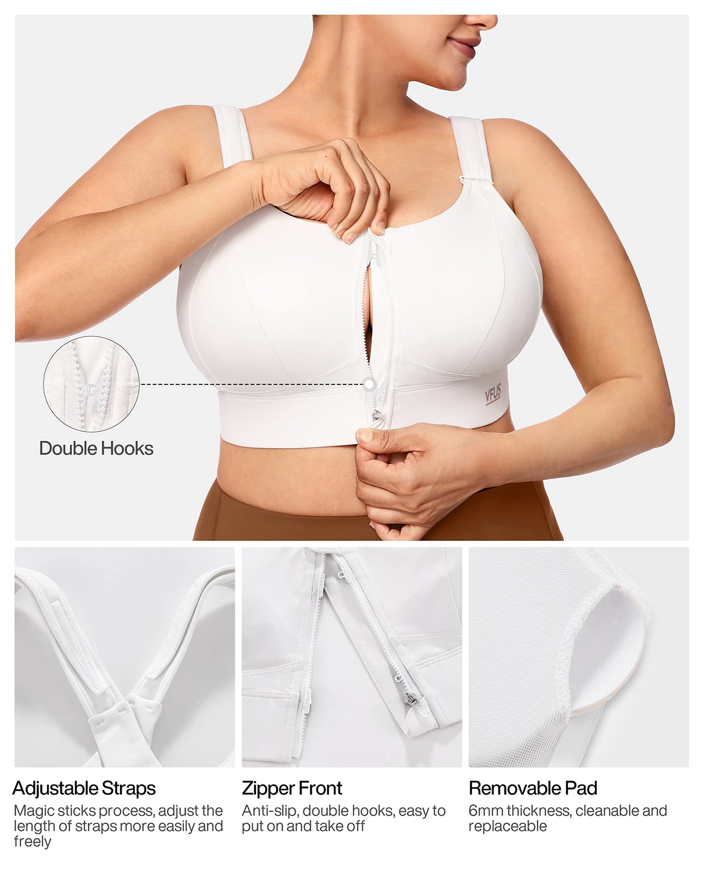 Zip Front Adjustable High Impact Sports Bras for Women Premium Quality Full Coverage Workout Running Removable Pads