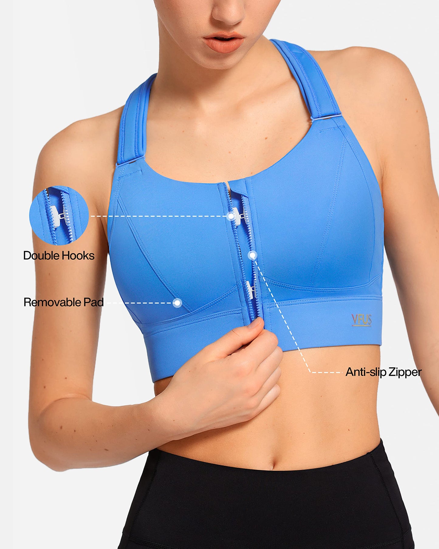 Zip Front Adjustable High Impact Sports Bras for Women Premium Quality Full Coverage Workout Running Removable Pads
