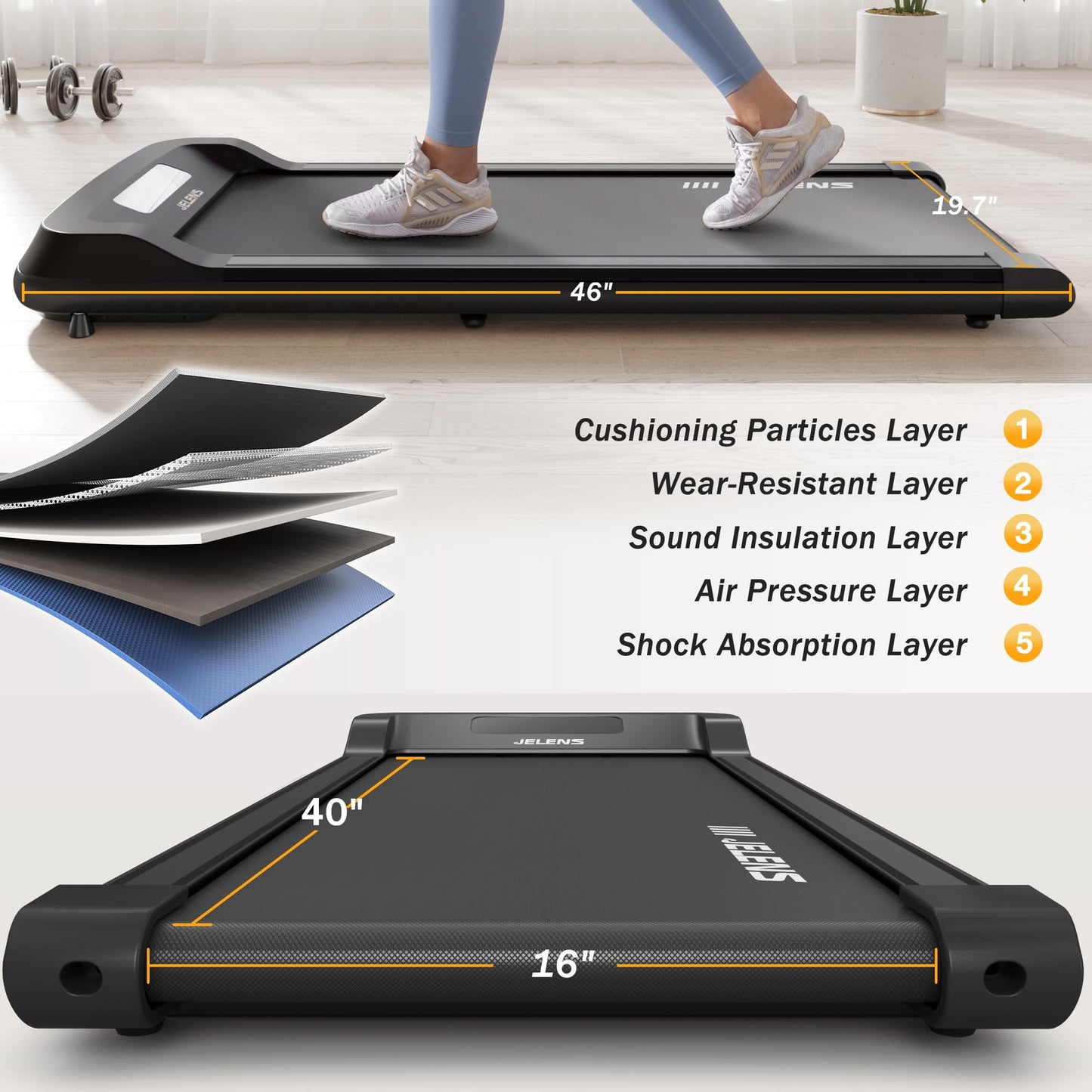 Walking Pad 2 in 1 Treadmill for Walking and Jogging, Under Desk Treadmill for Home Office with Remote Control, 2.5HP Portable Walking Treadmill, Desk Treadmill in LED Display