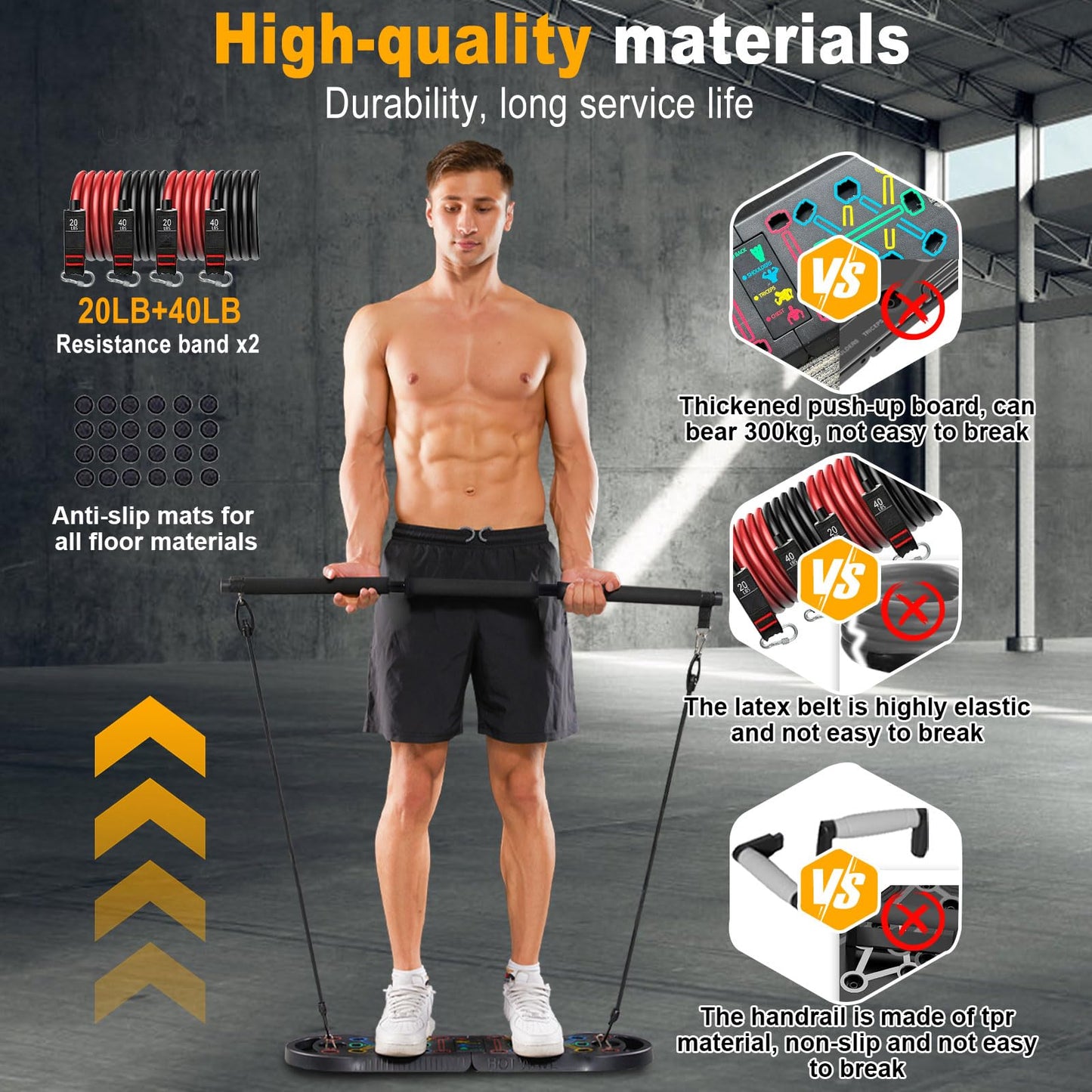 HOTWAVE Portable Exercise Equipment with 16 Gym Accessories.20 in 1 Push Up Board Fitness,Resistance Bands with Ab Roller Wheel,Full Body Workout at Home